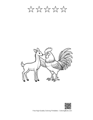 Thumbnail: Rooster and Deer Friendship Sketch Printable and 5 Star Outline