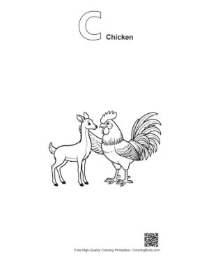 Thumbnail: Rooster and Deer Friendship Sketch Printable Outline Alphabet C Chicken