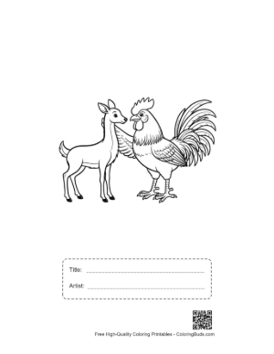 Thumbnail: Rooster and Deer Friendship Sketch Printable with Title and Artist Box