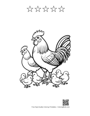 Thumbnail: Rooster and Hen with Chicks Printable and 5 Star Outline