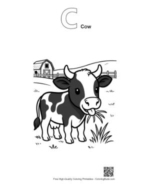 Thumbnail: Adorable Holstein Calf Eating Grass by the Farm Printable Outline Alphabet C Cow