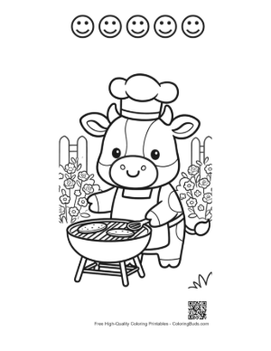 Thumbnail: Adorable Holstein Cow Grilling in the Garden Printable and 5 Happy Face Outline