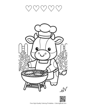 Thumbnail: Adorable Holstein Cow Grilling in the Garden Printable and 5 Heart Outline