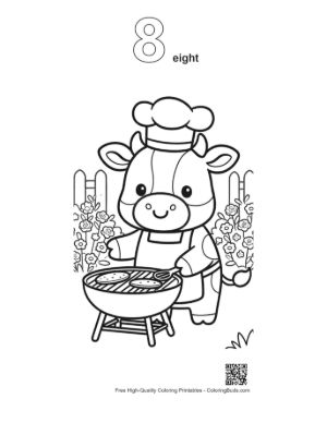 Thumbnail: Adorable Holstein Cow Grilling in the Garden Printable Outline Number 8