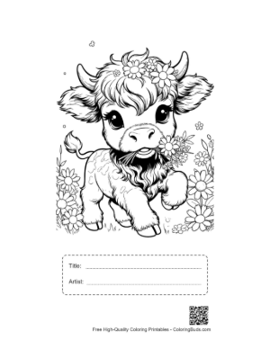 Thumbnail: Baby Highland Cow with a Flower in Its Mouth Printable with Title and Artist Box