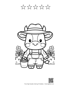Thumbnail: Cow Farmer Wearing a Hat and Carrying Milk Pails Printable and 5 Star Outline