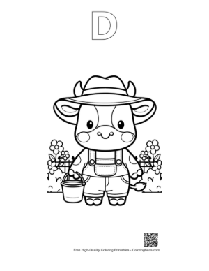 Thumbnail: Cow Farmer Wearing a Hat and Carrying Milk Pails Printable Outline Alphabet D