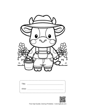 Thumbnail: Cow Farmer Wearing a Hat and Carrying Milk Pails Printable with Title and Artist Box