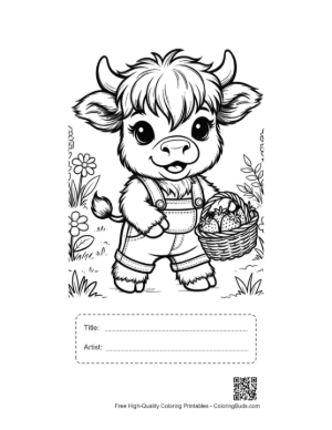 Thumbnail: Cute Baby Highland Cow Gardener with a Flower Basket Printable with Title and Artist Box