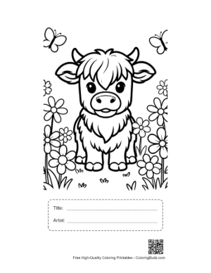 Thumbnail: Cute Baby Highland Cow Sitting in a Flower Field Printable with Title and Artist Box