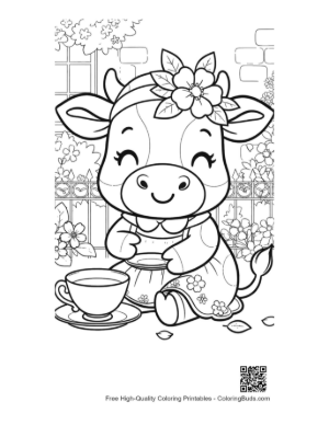 Thumbnail: Cute Cow Wearing a Floral Hat at a Garden Party Printable