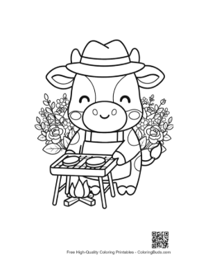Thumbnail: Cute Cow Wearing a Hat Standing by a BBQ Grill Printable