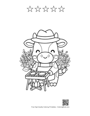 Thumbnail: Cute Cow Wearing a Hat Standing by a BBQ Grill Printable and 5 Star Outline