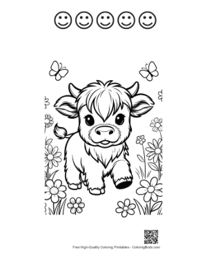 Thumbnail: Cute Highland Cow Coloring Page Printable and 5 Happy Face Outline