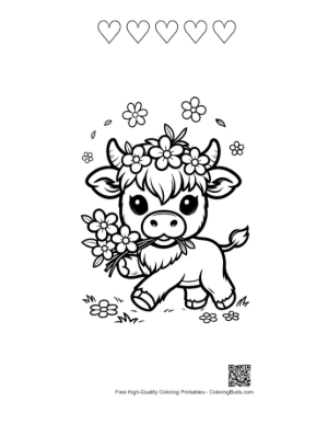 Thumbnail: Cute Highland Cow Printable and 5 Heart Outline