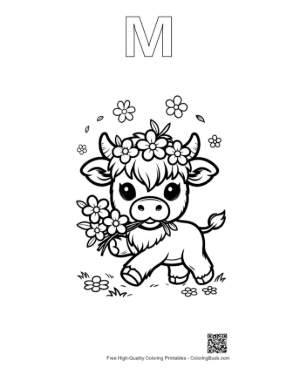 Thumbnail: Cute Highland Cow Printable Outline Alphabet M