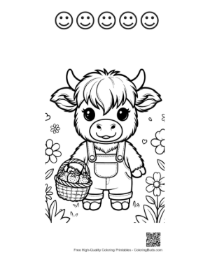 Thumbnail: Cute Highland Cow to Color Printable and 5 Happy Face Outline
