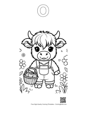 Thumbnail: Cute Highland Cow to Color Printable Outline Alphabet O