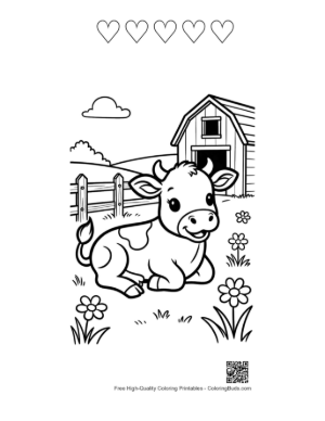 Thumbnail: Cute Holstein Calf Sitting Peacefully in the Pasture Printable and 5 Heart Outline