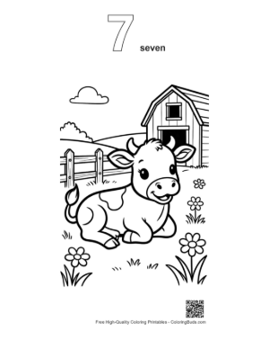 Thumbnail: Cute Holstein Calf Sitting Peacefully in the Pasture Printable Outline Number 7