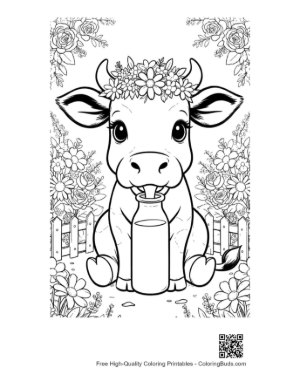Thumbnail: Cute Holstein Calf with a Glass of Milk and Cookies Printable
