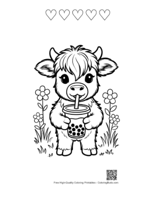 Thumbnail: Easy Highland Cow to Color Printable and 5 Heart Outline
