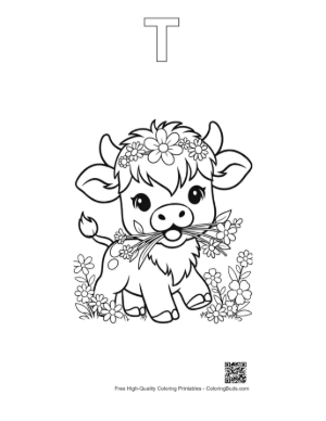 Thumbnail: Free Highland Cow for Kids Printable Outline Alphabet T