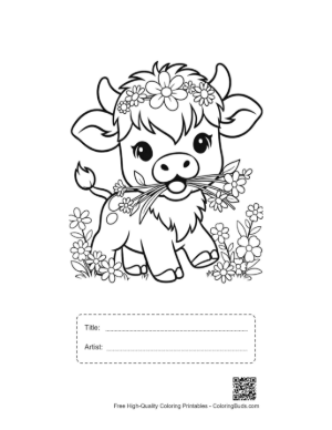 Thumbnail: Free Highland Cow for Kids Printable with Title and Artist Box