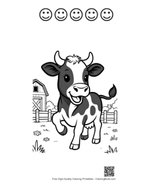 Thumbnail: Happy Baby Holstein Cow Playing in a Grassy Meadow Printable and 5 Happy Face Outline