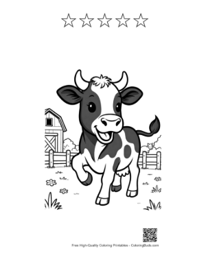 Thumbnail: Happy Baby Holstein Cow Playing in a Grassy Meadow Printable and 5 Star Outline