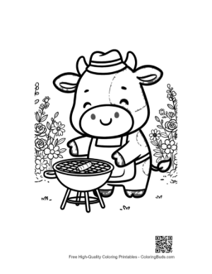 Thumbnail: Happy Cow Cooking Delicious Food on the Grill Printable