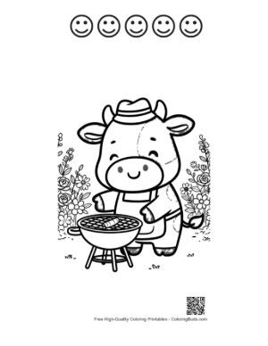 Thumbnail: Happy Cow Cooking Delicious Food on the Grill Printable and 5 Happy Face Outline
