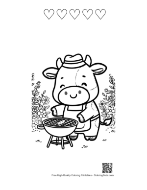 Thumbnail: Happy Cow Cooking Delicious Food on the Grill Printable and 5 Heart Outline