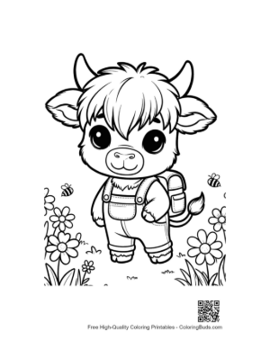 Thumbnail: Highland Cattle Calf Explorer Wearing a Small Backpack Printable