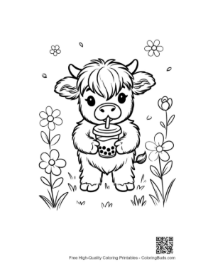 Thumbnail: Highland Cattle Calf Sipping Boba Tea in Nature Printable