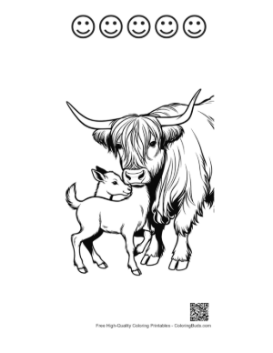 Thumbnail: Highland Cow and Calf Embrace Printable and 5 Happy Face Outline