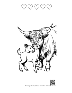 Thumbnail: Highland Cow and Calf Embrace Printable and 5 Heart Outline