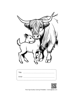 Thumbnail: Highland Cow and Calf Embrace Printable with Title and Artist Box