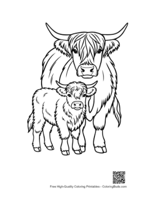Thumbnail: Highland Cow and Calf Line Art