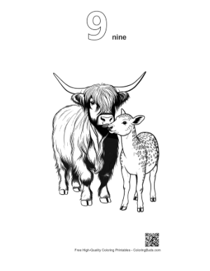 Thumbnail: Highland Cow and Calf Nuzzling Affectionately Printable Outline Number 9