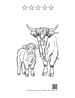 Thumbnail: Highland Cow and Calf Outline Drawing Printable and 5 Star Outline