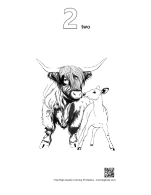 Thumbnail: Highland Cow and Fawn in Gentle Embrace Printable Outline Number 2