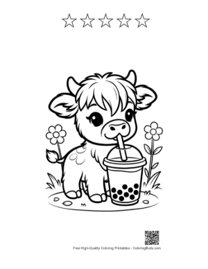 Thumbnail: Highland Cow Coloring Sheet Printable and 5 Star Outline