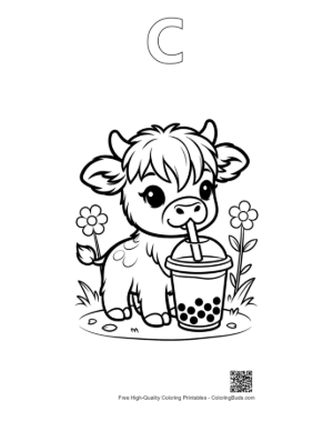 Thumbnail: Highland Cow Coloring Sheet Printable Outline Alphabet C