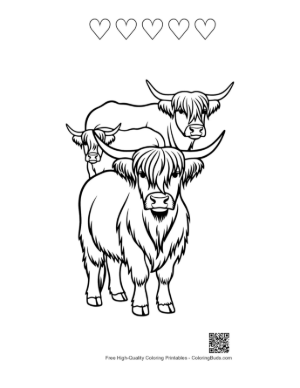 Thumbnail: Highland Cow Family Illustration Printable and 5 Heart Outline