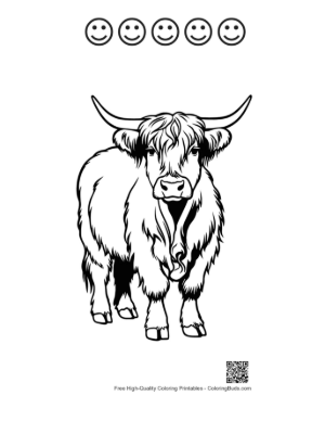 Thumbnail: Highland Cow Illustration Printable and 5 Happy Face Outline