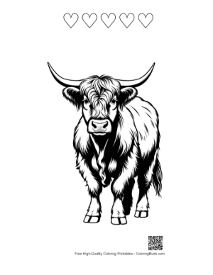 Thumbnail: Highland Cow Portrait Printable and 5 Heart Outline