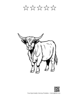 Thumbnail: Highland Cow Portrait Printable and 5 Star Outline