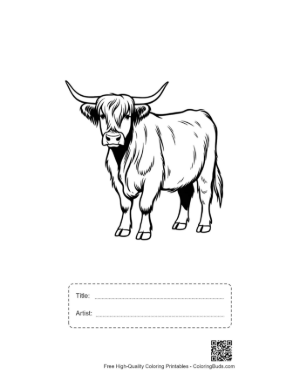 Thumbnail: Highland Cow Portrait Printable with Title and Artist Box