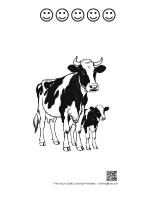Thumbnail: Holstein Cow Mom and Baby Calf Printable and 5 Happy Face Outline